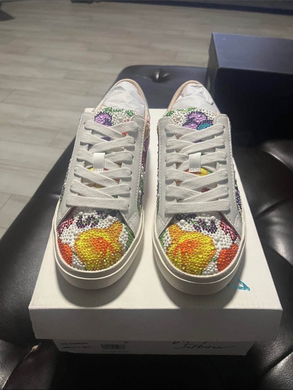 Betsey Johnson Damon Bright Multi Sneakers with Crystal Floral Accents